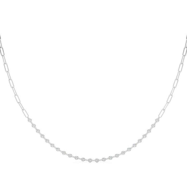 14K White Gold Lab Diamond Paper Clip Necklace