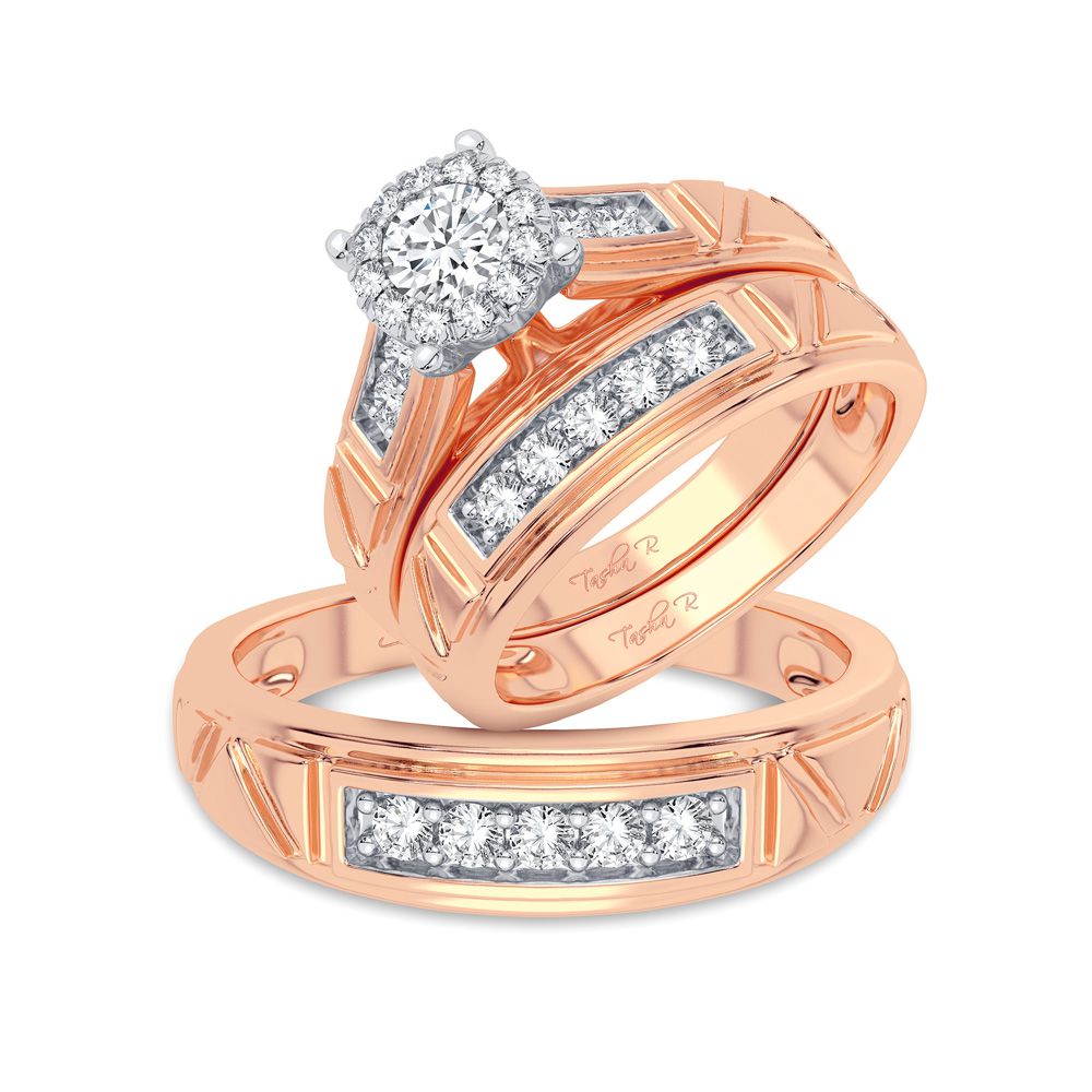 Romantic 14k Rose Gold Lab Diamond Trio Wedding Set