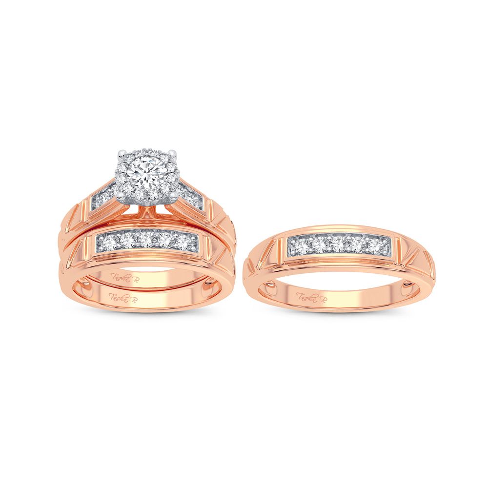 Romantic 14k Rose Gold Lab Diamond Trio Wedding Set