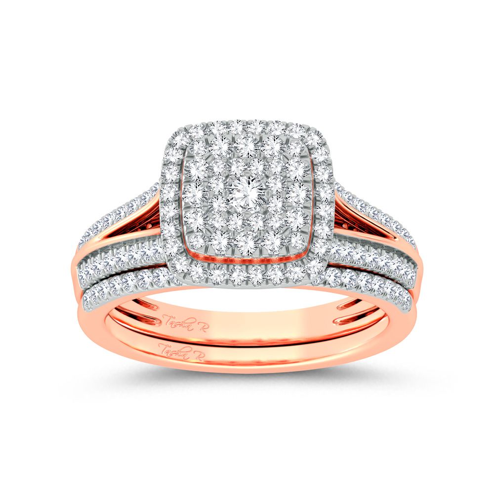 Romantic 14k Rose Gold Lab Diamond Bridal Ring Set