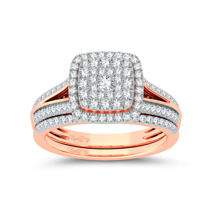 Romantic 14k Rose Gold Lab Diamond Bridal Ring Set