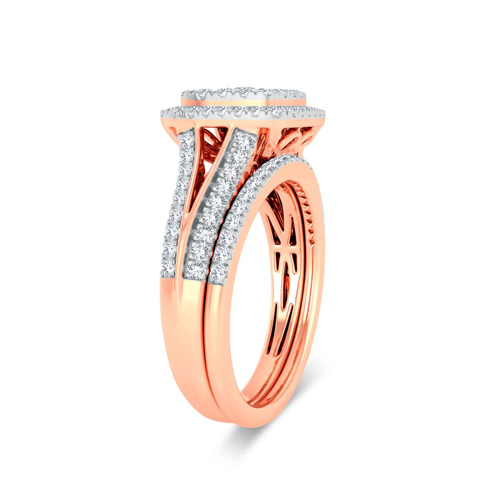 Romantic 14k Rose Gold Lab Diamond Bridal Ring Set