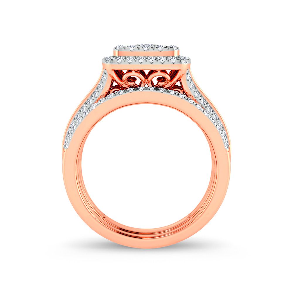 Romantic 14k Rose Gold Lab Diamond Bridal Ring Set