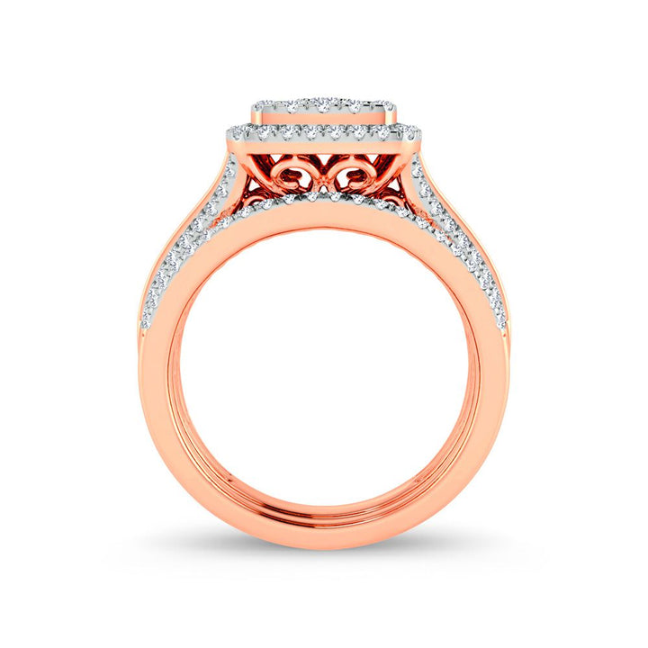 Romantic 14k Rose Gold Lab Diamond Bridal Ring Set