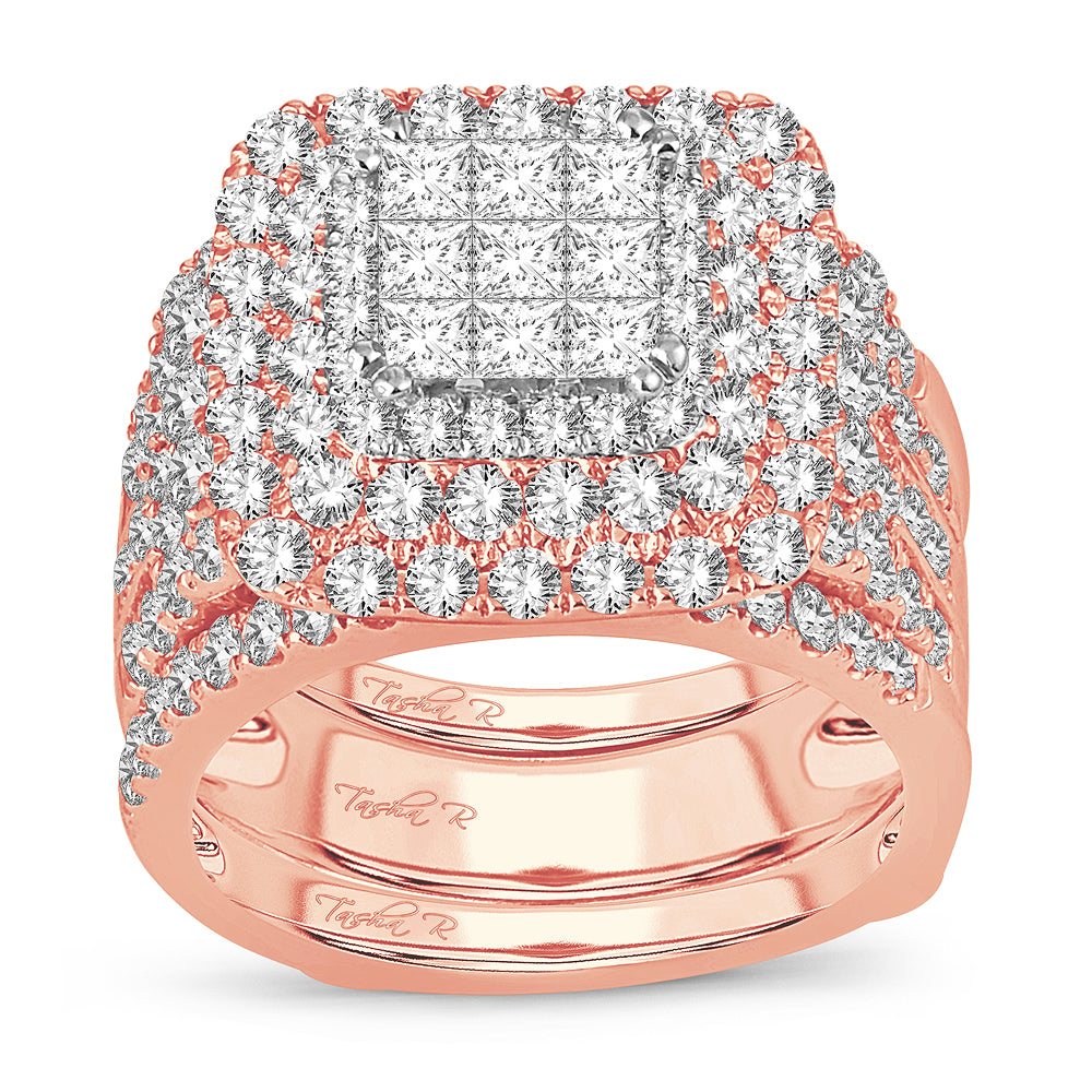 Romantic 14k Rose Gold 3CT Lab Diamond Bridal Ring