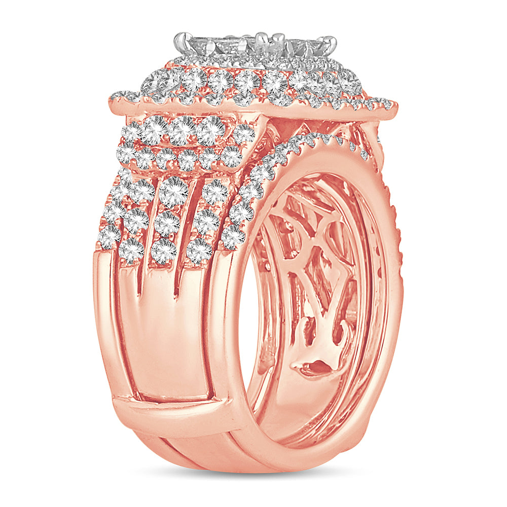 Romantic 14k Rose Gold 3CT Lab Diamond Bridal Ring