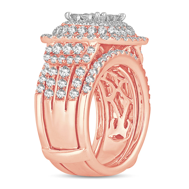 Romantic 14k Rose Gold 3CT Lab Diamond Bridal Ring