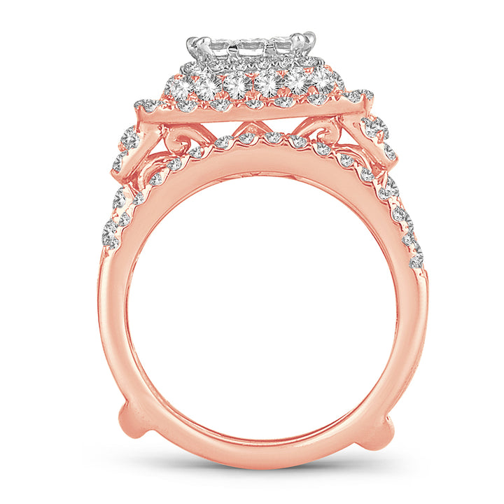 Romantic 14k Rose Gold 3CT Lab Diamond Bridal Ring