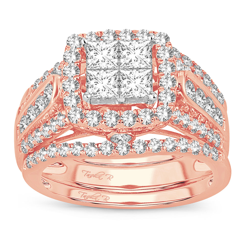 Romantic 14k Rose Gold Lab Diamond Bridal Ring 2.25CT