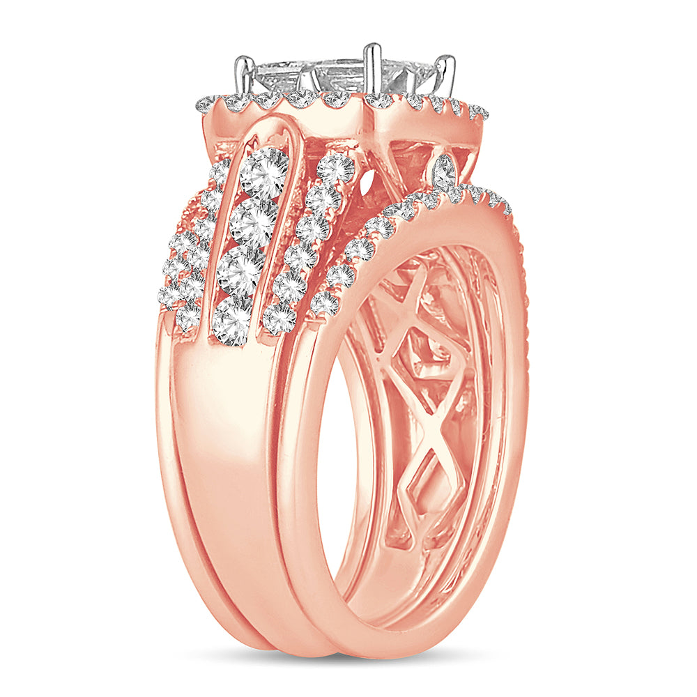 Romantic 14k Rose Gold Lab Diamond Bridal Ring 2.25CT