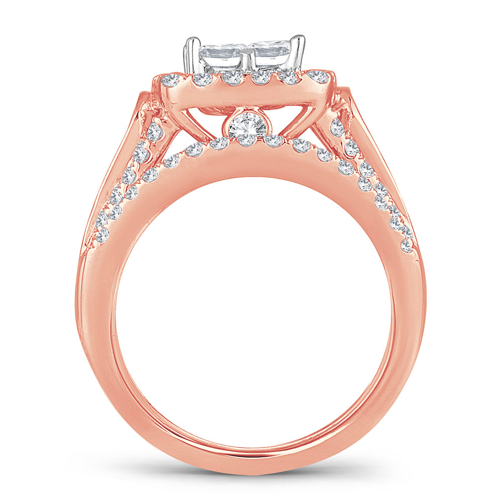Romantic 14k Rose Gold Lab Diamond Bridal Ring 2.25CT