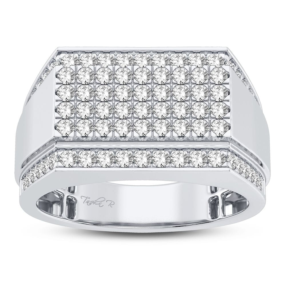 Bold 14K White Gold 1CT Lab Diamond Mens Luxury Band