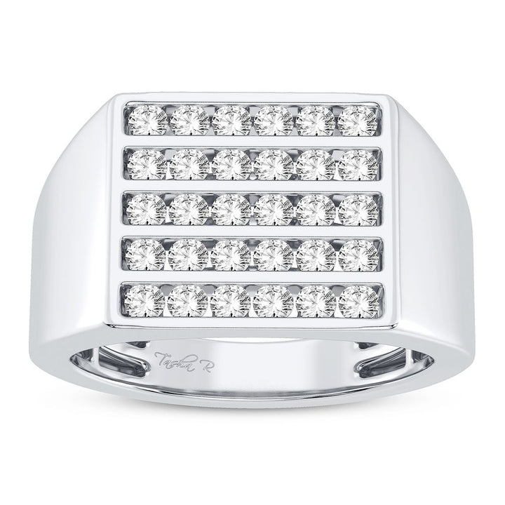 Masculine 14K White Gold 1CT Lab Diamond Mens Ring