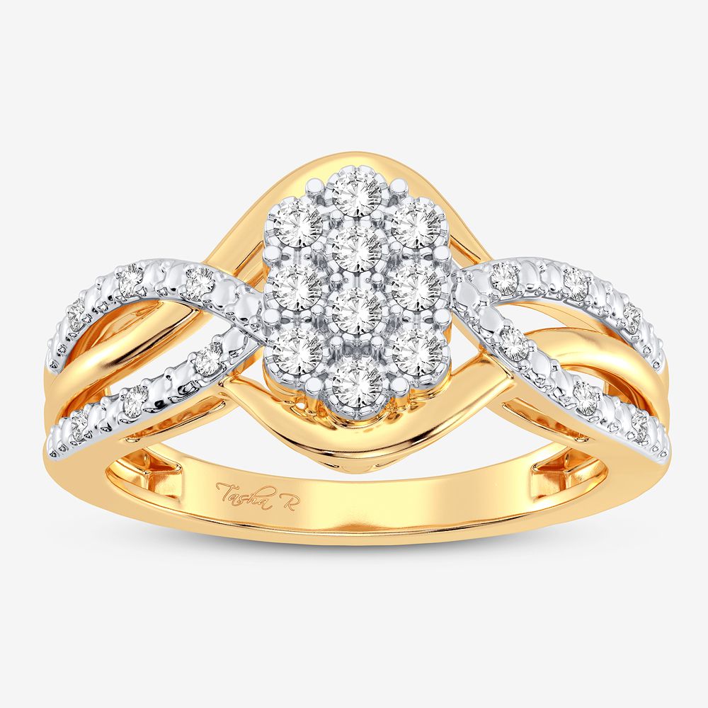 Chic 10k Yellow Gold Lab Diamond Womens Fashion Ring