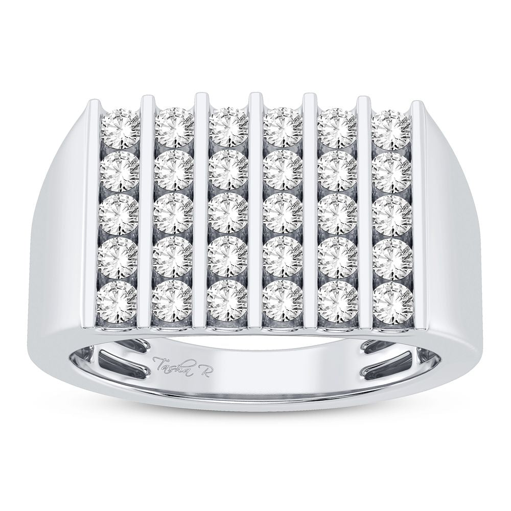 Sophisticated 14K White Gold Lab Diamond Mens Statement Ring