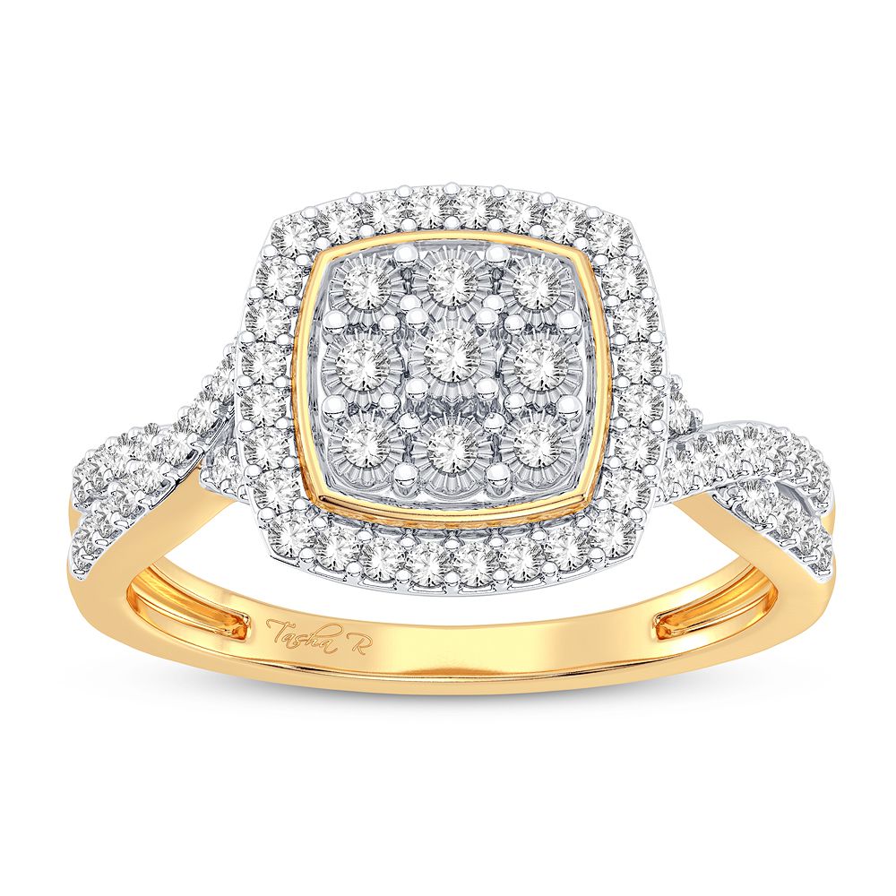 Sparkling 10k Yellow Gold 0.10CT Lab Diamond Womens Fashion Ring
