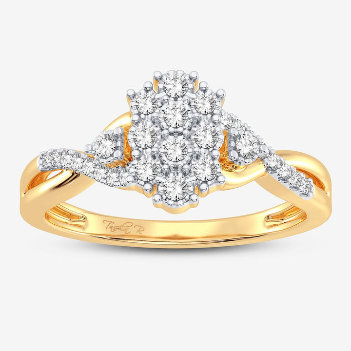 Chic 10k Yellow Gold Lab Diamond Womens Fashion Ring