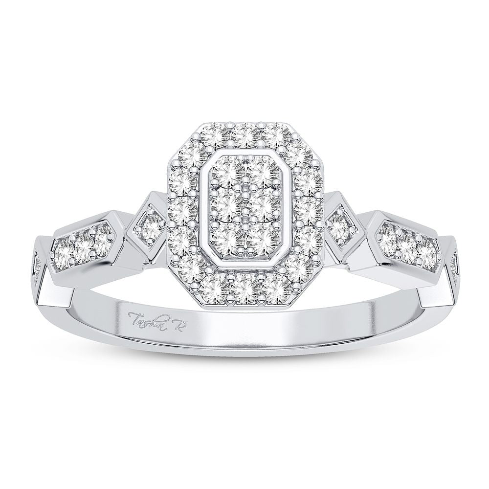 Chic 10k White Gold 0.20CT Lab Diamond Womens Fashion Ring