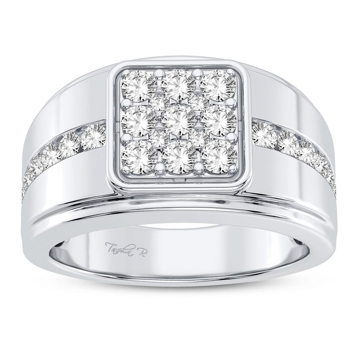 Bold 14K White Gold 1CT Lab Diamond Mens Luxury Band