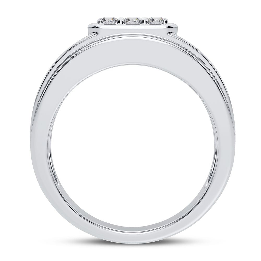 Bold 14K White Gold 1CT Lab Diamond Mens Luxury Band