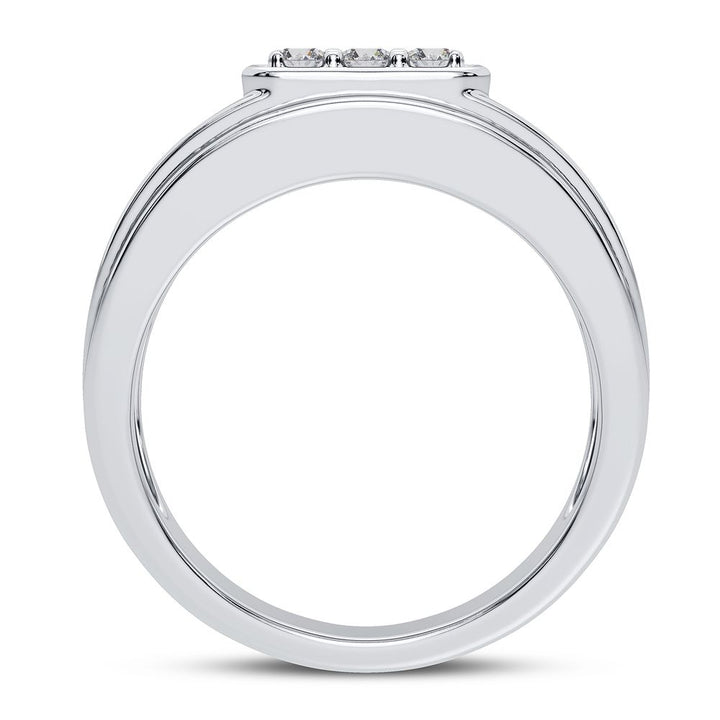 Bold 14K White Gold 1CT Lab Diamond Mens Luxury Band