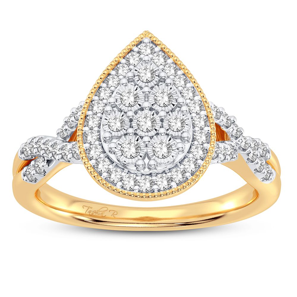 Chic 10k Yellow Gold Lab Diamond Womens Fashion Ring