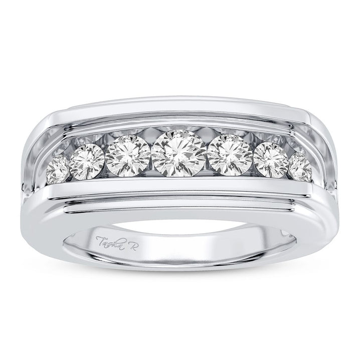14K White Gold 1.00CT Lab Diamond Mens Signature Ring