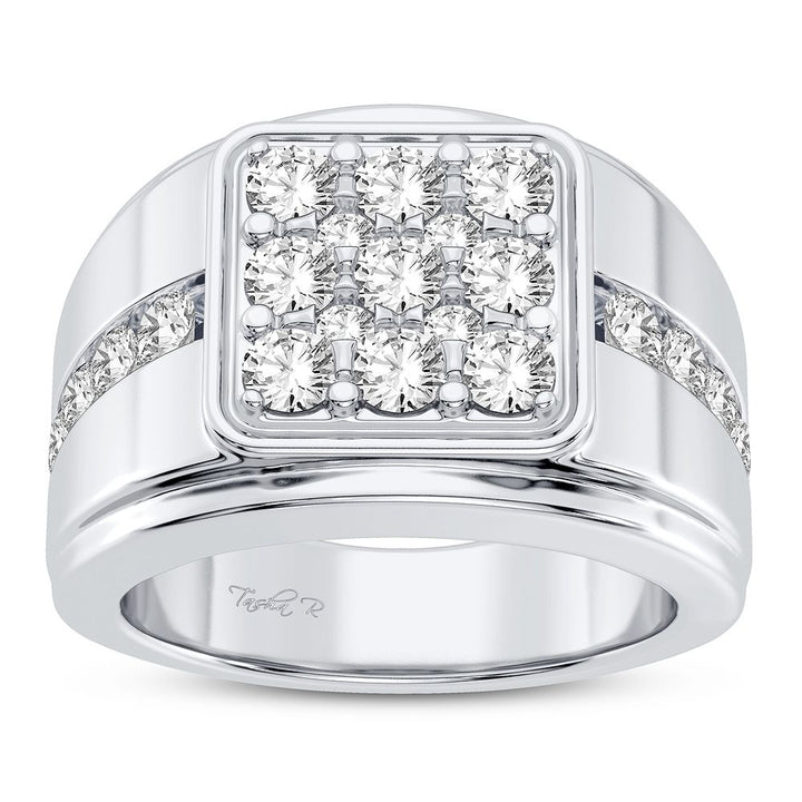 14K White Gold Lab Diamond Mens Statement Ring