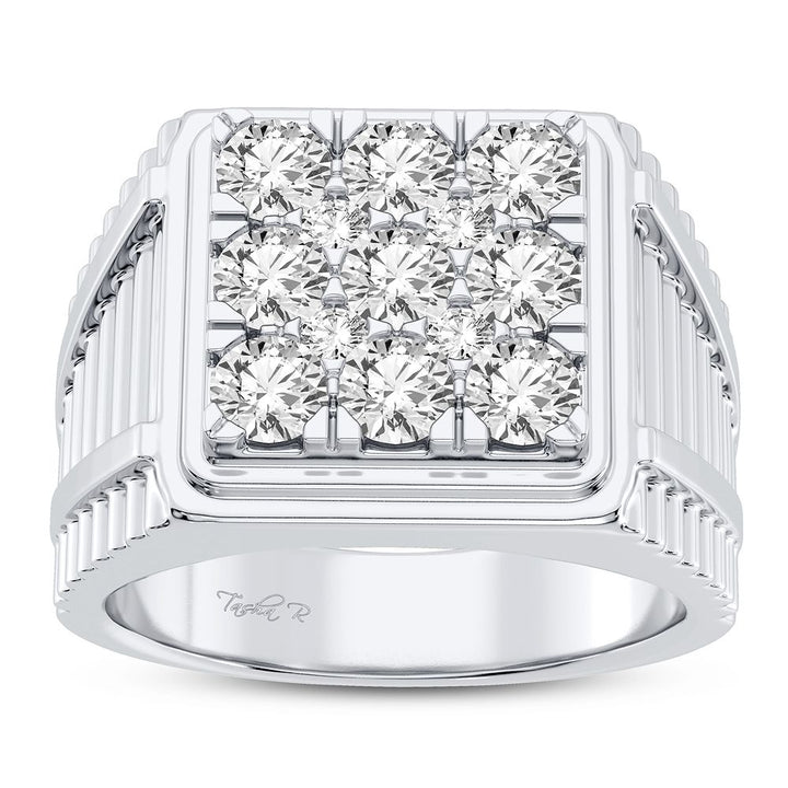 Bold 14K White Gold 2CT Lab Diamond Mens Statement Ring