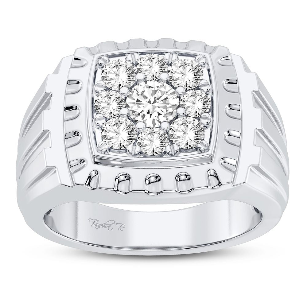 Brilliant 14K White Gold Lab Diamond Mens Statement Ring