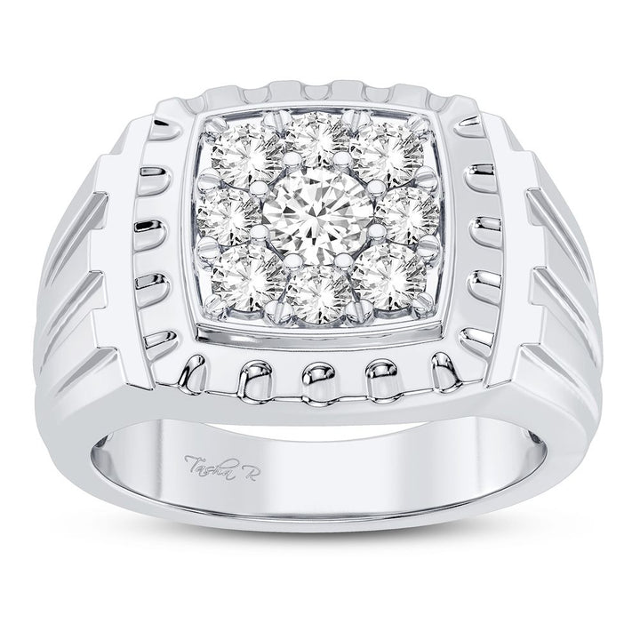 Brilliant 14K White Gold Lab Diamond Mens Statement Ring