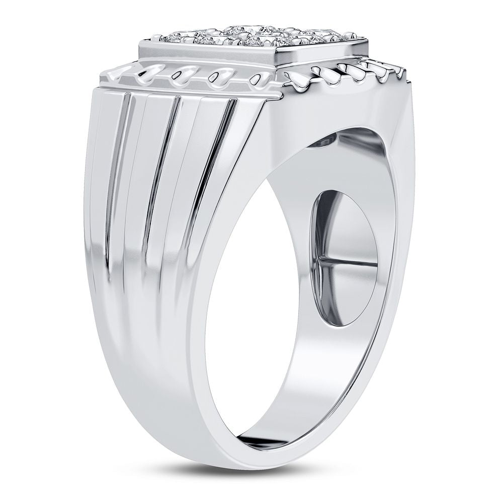 Brilliant 14K White Gold Lab Diamond Mens Statement Ring