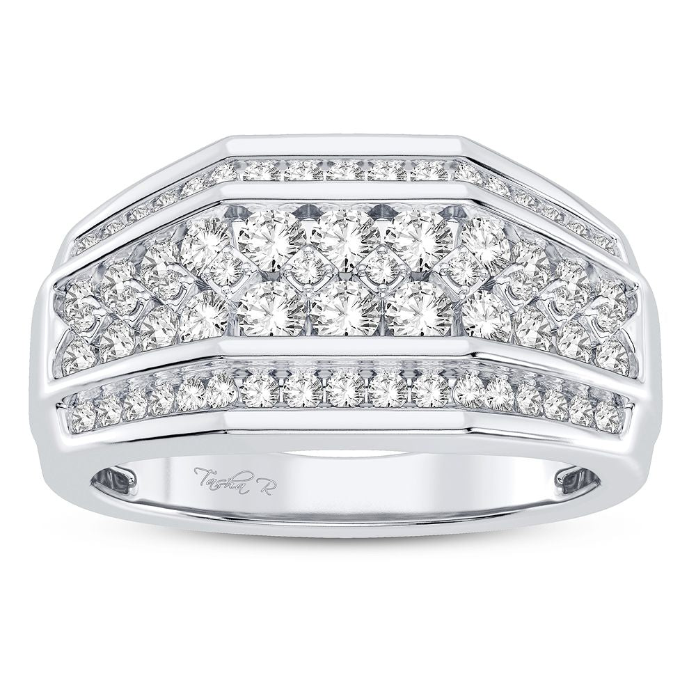 Bold 14K White Gold 1CT Lab Diamond Mens Luxury Band