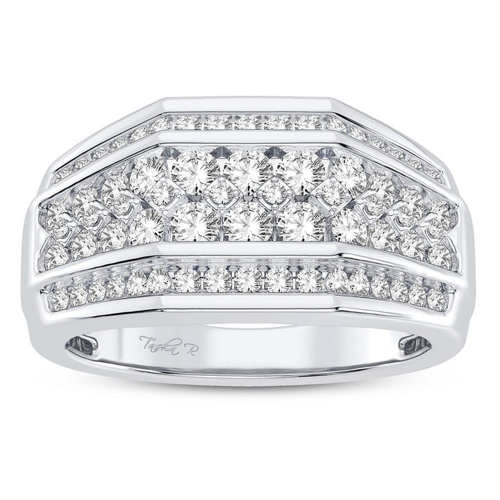 Bold 14K White Gold 1CT Lab Diamond Mens Luxury Band