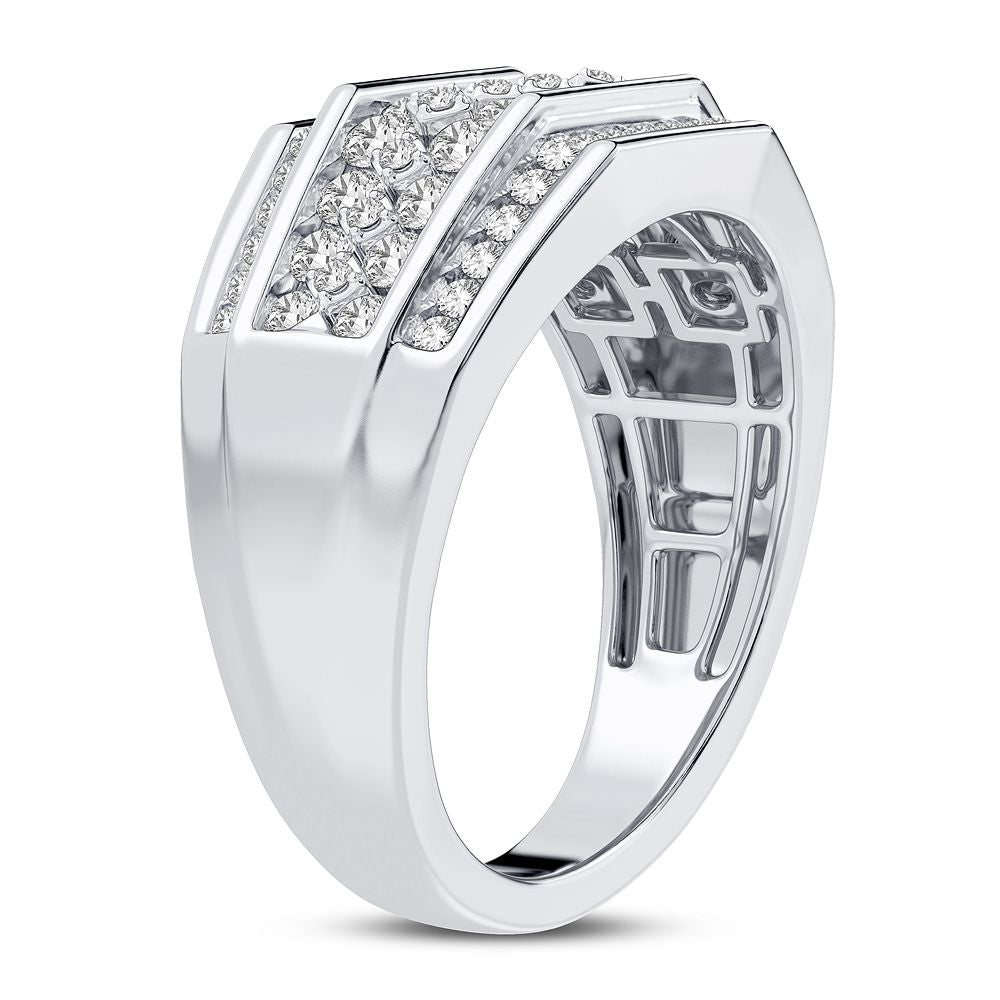 Bold 14K White Gold 1CT Lab Diamond Mens Luxury Band