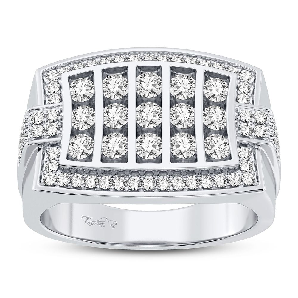 Refined 14K White Gold 1CT Lab Diamond Mens Statement Ring
