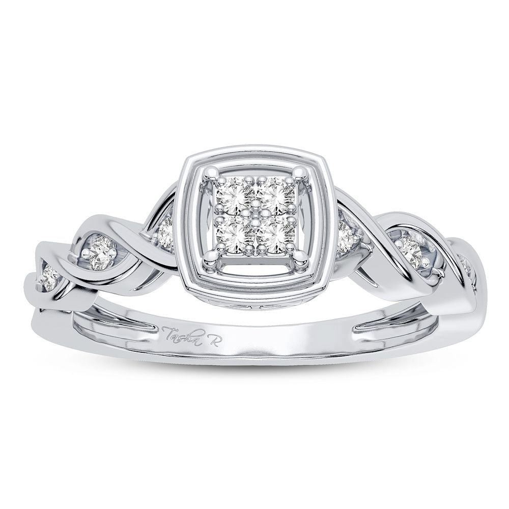 Chic 10k White Gold 0.13CT Lab Diamond Womens Fashion Ring