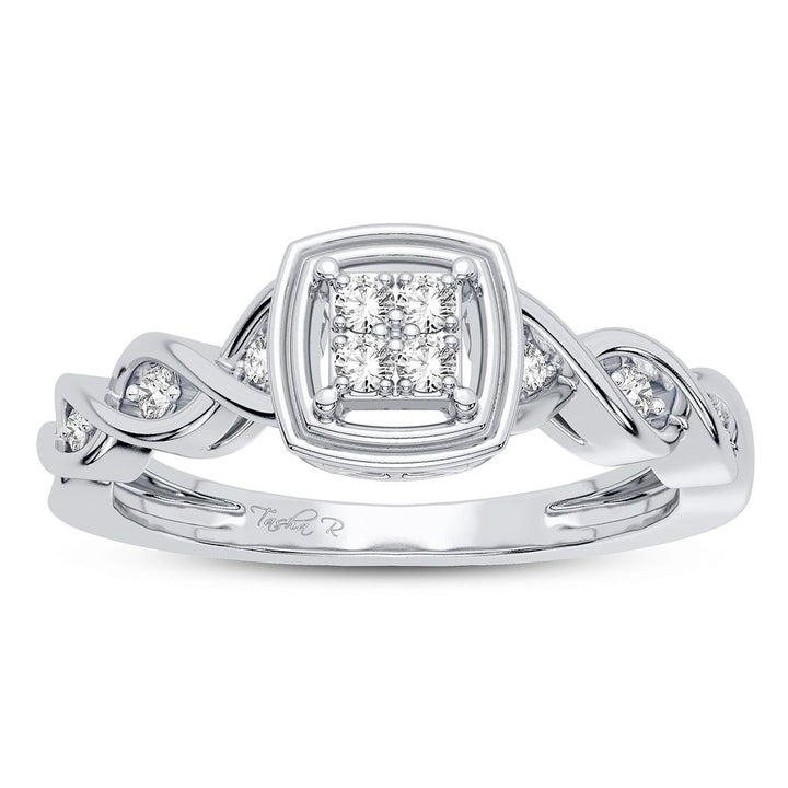 Chic 10k White Gold 0.13CT Lab Diamond Womens Fashion Ring