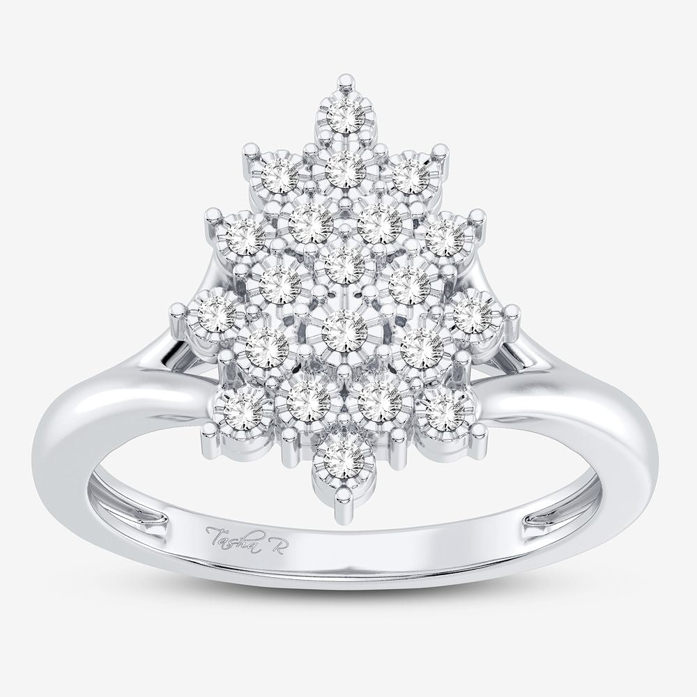 Chic 10k White Gold Lab Diamond Fashion Ring for Her