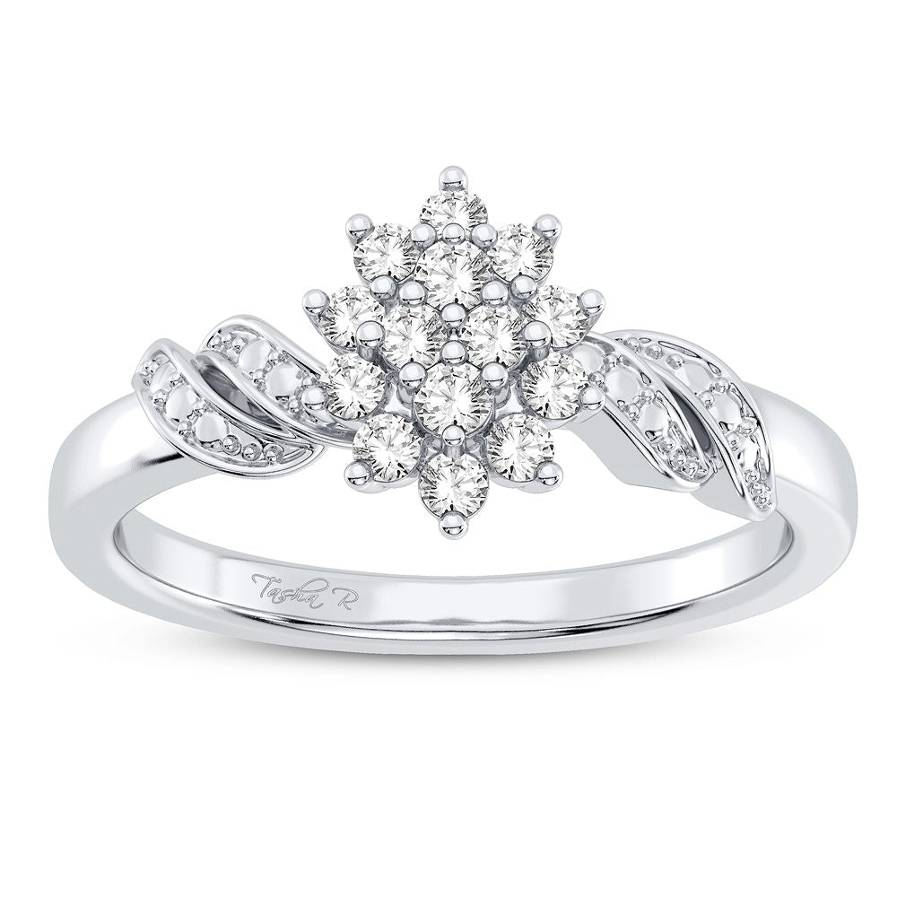 Chic 10k White Gold Lab Diamond Fashion Ring for Women