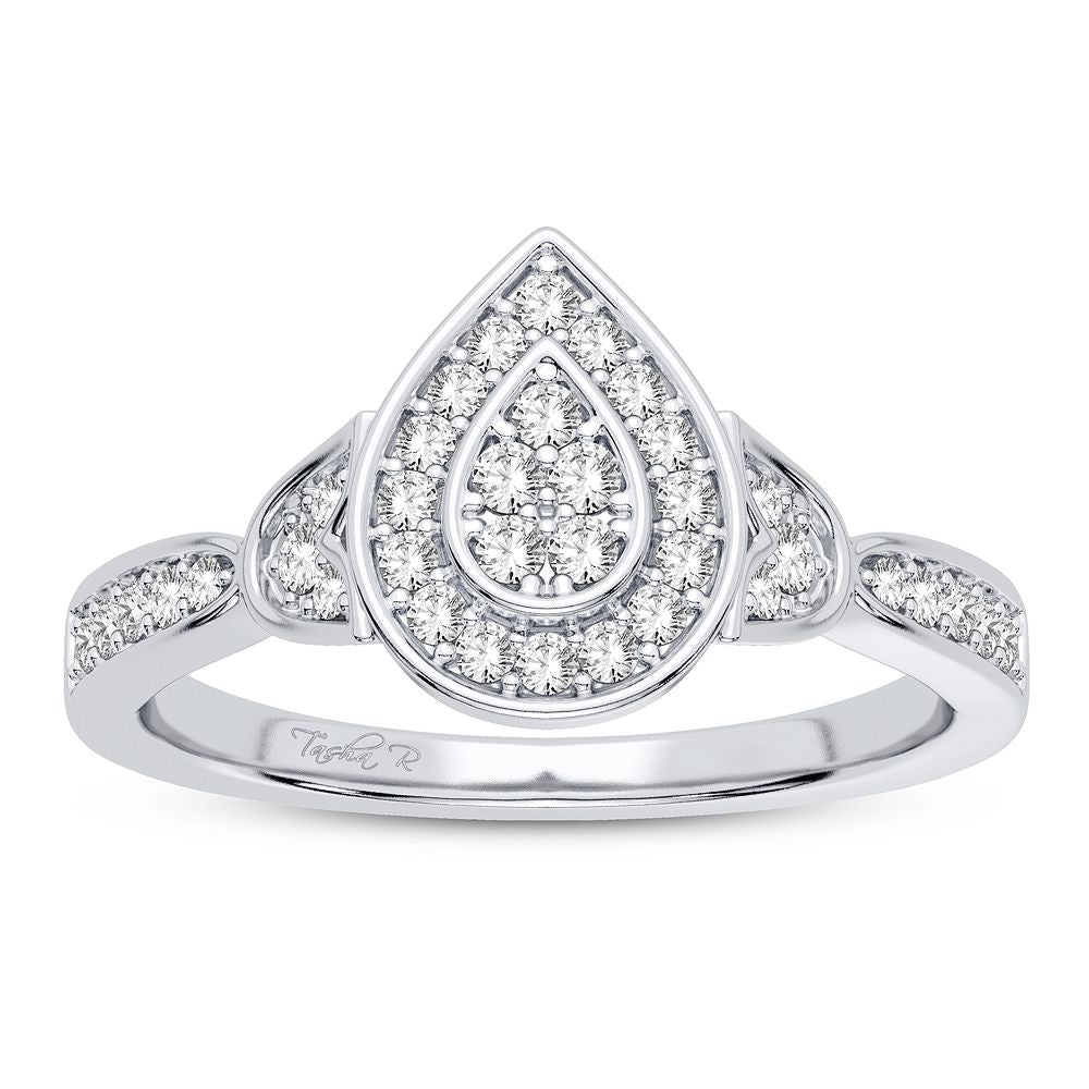 Chic 10k White Gold Lab Diamond Womens Fashion Ring