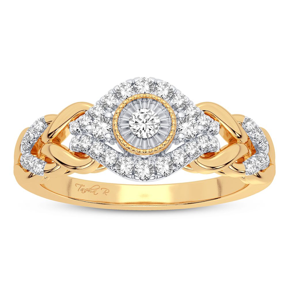Chic 10k Yellow Gold 0.25CT Lab Diamond Womens Fashion Ring
