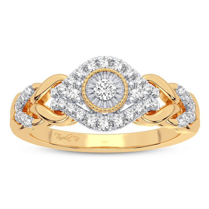 Chic 10k Yellow Gold 0.25CT Lab Diamond Womens Fashion Ring