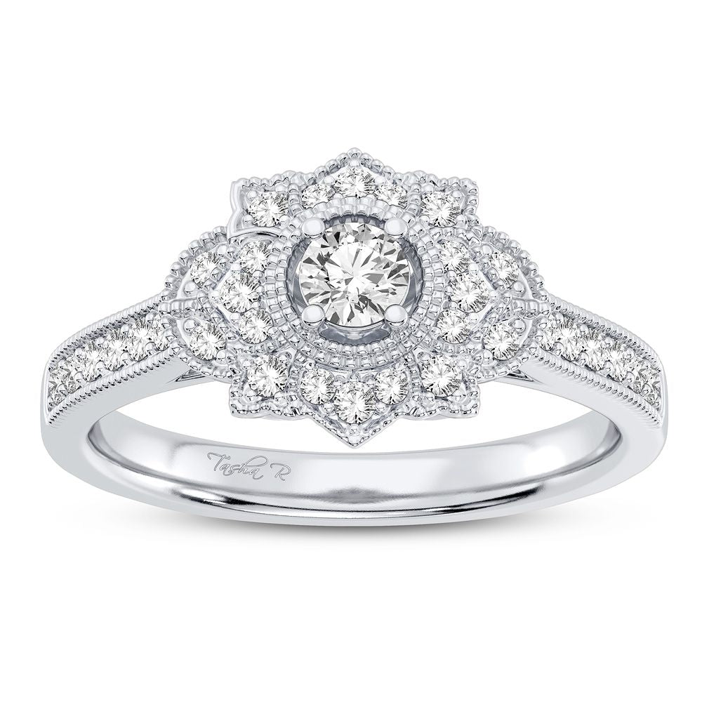 Chic 10k White Gold Lab Diamond Womens Fashion Ring