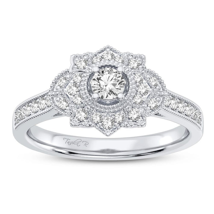 Chic 10k White Gold Lab Diamond Womens Fashion Ring