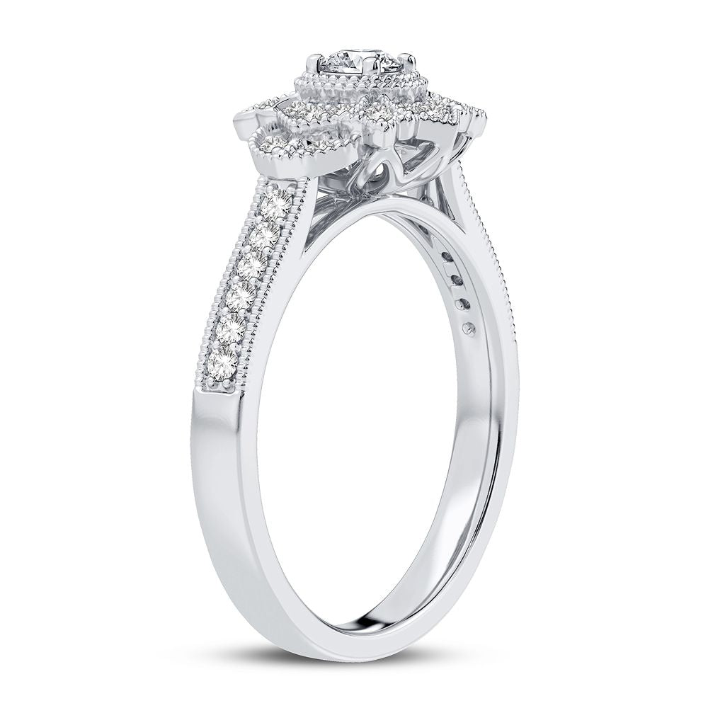 Chic 10k White Gold Lab Diamond Womens Fashion Ring
