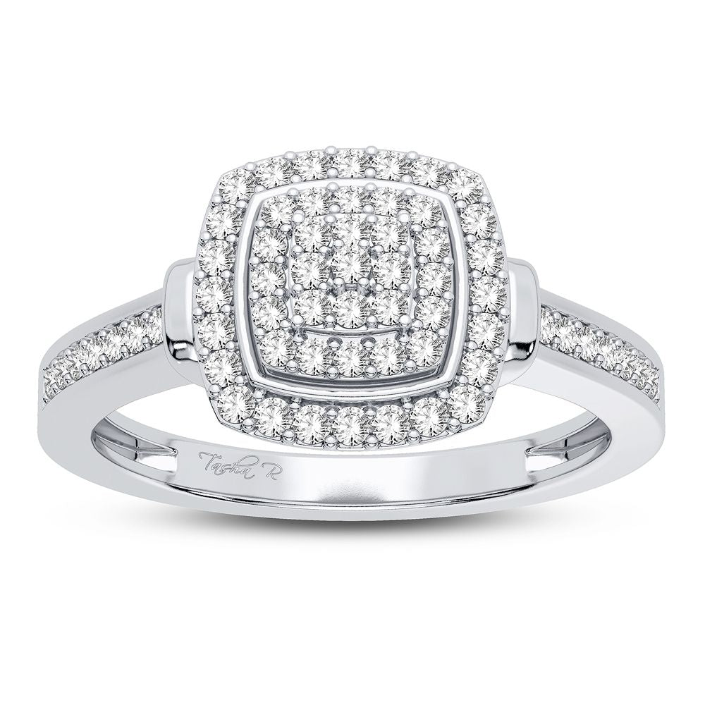 Chic 10k White Gold Lab Diamond Fashion Ring for Women