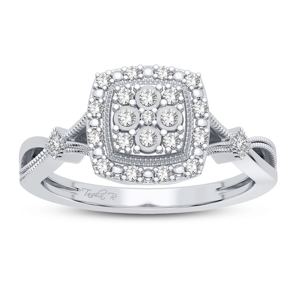 Chic 10k White Gold 0.13CT Lab Diamond Womens Fashion Ring