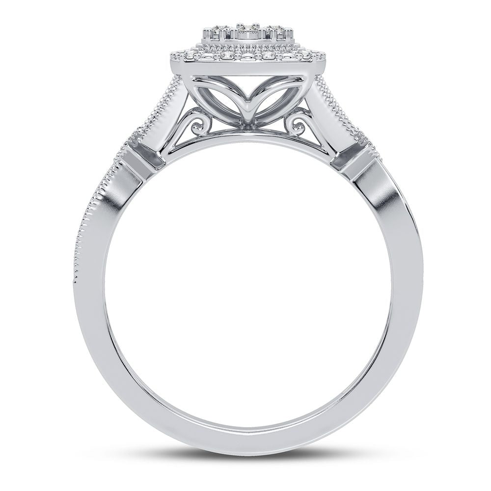 Chic 10k White Gold 0.13CT Lab Diamond Womens Fashion Ring