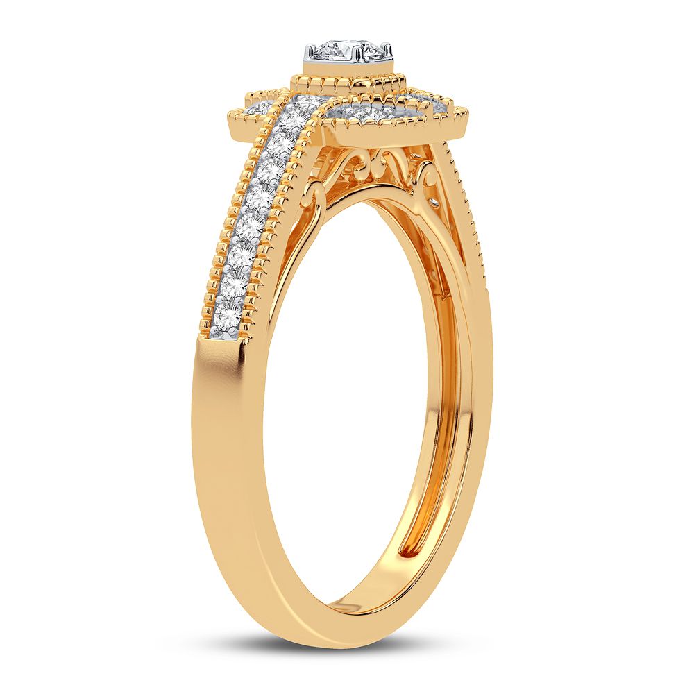 Chic 10k Yellow Gold 0.25CT Lab Diamond Womens Fashion Ring